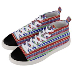 Christmas-color-stripes Pattern Men s Mid-top Canvas Sneakers