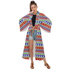 Christmas-color-stripes Pattern Maxi Kimono