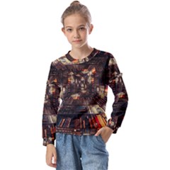 Library-tunnel-books-stacks Kids  Long Sleeve T-shirt With Frill 