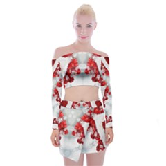 Christmas-background-tile-gifts Off Shoulder Top With Mini Skirt Set