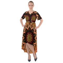 Abstract-kaleidoscope-design Front Wrap High Low Dress