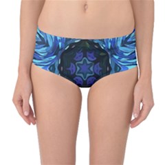 Background-blue-flower Mid-waist Bikini Bottoms