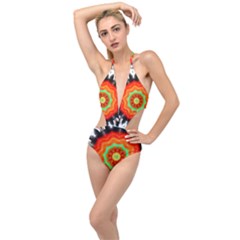 Abstract-kaleidoscope-colored Plunging Cut Out Swimsuit