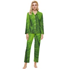 Green-leaf-plant-freshness-color Womens  Long Sleeve Velvet Pocket Pajamas Set