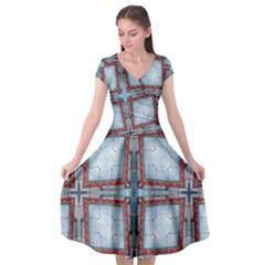 Pattern-cross-geometric-shape Cap Sleeve Wrap Front Dress