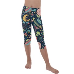 Alien Ocket Space Aesthetic Pattern Kids  Lightweight Velour Capri Leggings  by pakminggu