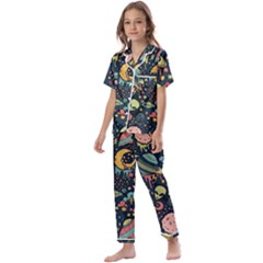 Alien Ocket Space Aesthetic Pattern Kids  Satin Short Sleeve Pajamas Set by pakminggu