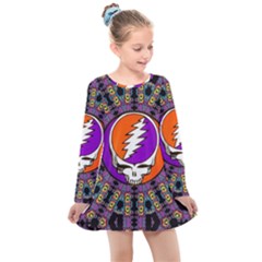 Gratefuldead Grateful Dead Pattern Kids  Long Sleeve Dress by Cowasu