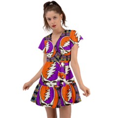 Gratefuldead Grateful Dead Pattern Flutter Sleeve Wrap Dress by Cowasu