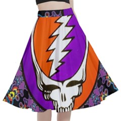 Gratefuldead Grateful Dead Pattern A-line Full Circle Midi Skirt With Pocket by Cowasu