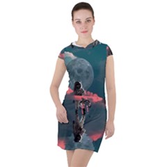 Astronaut-moon-space-nasa-planet Drawstring Hooded Dress by Cowasu