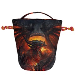 Dragon Fire Fantasy Art Drawstring Bucket Bag by Cowasu