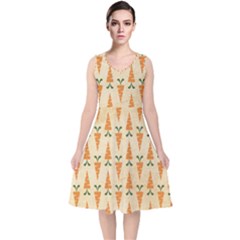 Patter-carrot-pattern-carrot-print V-neck Midi Sleeveless Dress  by Cowasu