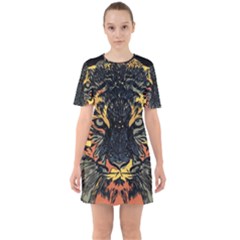 Tiger-predator-abstract-feline Sixties Short Sleeve Mini Dress by Cowasu