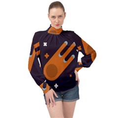 Meteor-meteorite-space-comet High Neck Long Sleeve Chiffon Top by Cowasu