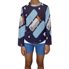 Satellite-machine-space-dark Kids  Long Sleeve Swimwear by Cowasu