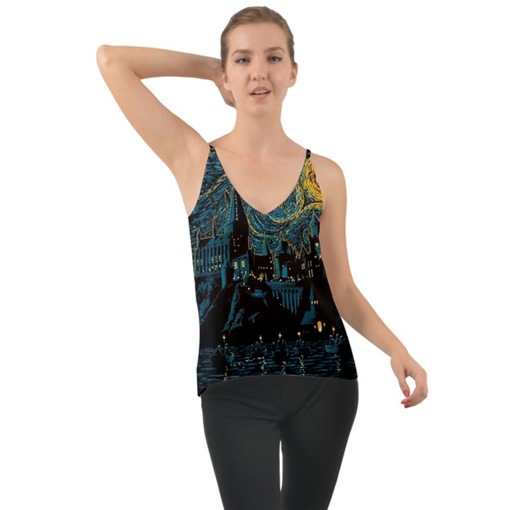 Castle Starry Night Van Gogh Parody Chiffon Cami