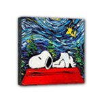 Dog Cartoon Vincent Van Gogh s Starry Night Parody Mini Canvas 4  x 4  (Stretched)