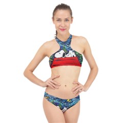 Dog Cartoon Vincent Van Gogh s Starry Night Parody High Neck Bikini Set by Sarkoni