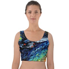 Spaceship Galaxy Parody Art Starry Night Velvet Crop Top by Sarkoni