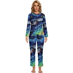 Spaceship Galaxy Parody Art Starry Night Womens  Long Sleeve Lightweight Pajamas Set by Sarkoni