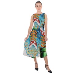 Game Starry Night Doctor Who Van Gogh Parody Midi Tie-back Chiffon Dress by Sarkoni