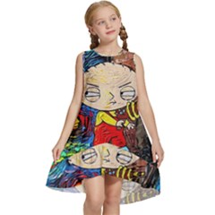 Cartoon Starry Night Vincent Van Gogh Kids  Frill Swing Dress by Sarkoni