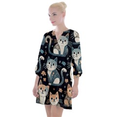 Cats Pattern Open Neck Shift Dress by Valentinaart