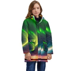 Lake Storm Neon Nature Kids  Hooded Longline Puffer Jacket by Bangk1t