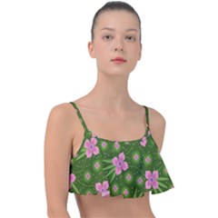 Pink Flower Background Pattern Frill Bikini Top by Ravend