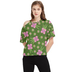 Pink Flower Background Pattern One Shoulder Cut Out T-shirt by Ravend