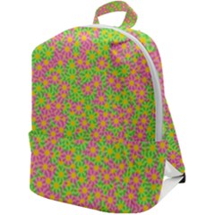 Pink Flower Background Green Pattern Zip Up Backpack