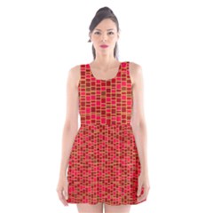 Geometry Background Red Rectangle Pattern Scoop Neck Skater Dress
