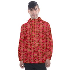 Geometry Background Red Rectangle Pattern Men s Front Pocket Pullover Windbreaker