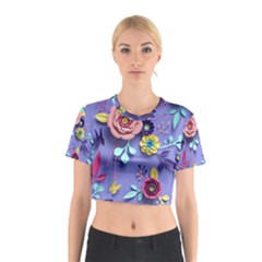 3d Flowers Pattern Flora Background Cotton Crop Top