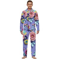 3d Flowers Pattern Flora Background Men s Long Sleeve Velvet Pocket Pajamas Set by Bedest