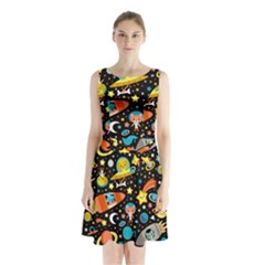 Space Pattern Sleeveless Waist Tie Chiffon Dress by Bedest