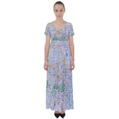 London City Map High Waist Short Sleeve Maxi Dress