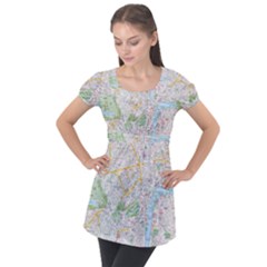 London City Map Puff Sleeve Tunic Top by Bedest