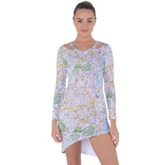 London City Map Asymmetric Cut-out Shift Dress