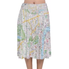 London City Map Velvet Flared Midi Skirt by Bedest