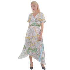 London City Map Cross Front Sharkbite Hem Maxi Dress by Bedest