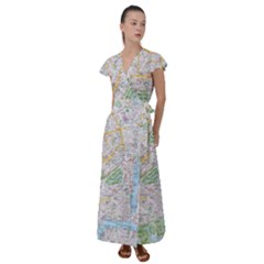 London City Map Flutter Sleeve Maxi Dress by Bedest