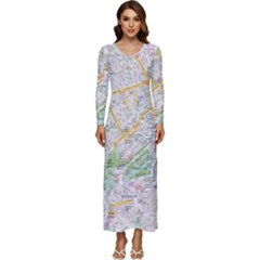 London City Map Long Sleeve Longline Maxi Dress by Bedest