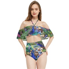 Peacocks  Fantasy Garden Halter Flowy Bikini Set  by Bedest