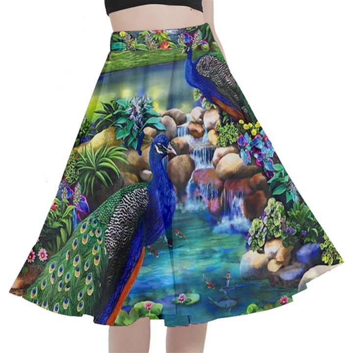 Peacocks  Fantasy Garden A-Line Full Circle Midi Skirt With Pocket