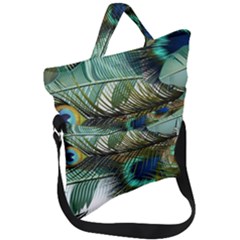 Peacock Feathers Fold Over Handle Tote Bag by Bedest