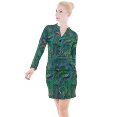 Peacock Paradise Jungle Button Long Sleeve Dress