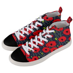 Background Poppies Flowers Seamless Ornamental Men s Mid-top Canvas Sneakers