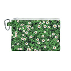 Daisies Clovers Lawn Digital Drawing Background Canvas Cosmetic Bag (medium) by Ravend